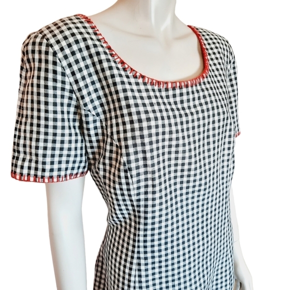 Vintage 90s Gingham Column Dress size 12 Linen Cotton Fully Lined Cottagecore - Picture 4 of 10